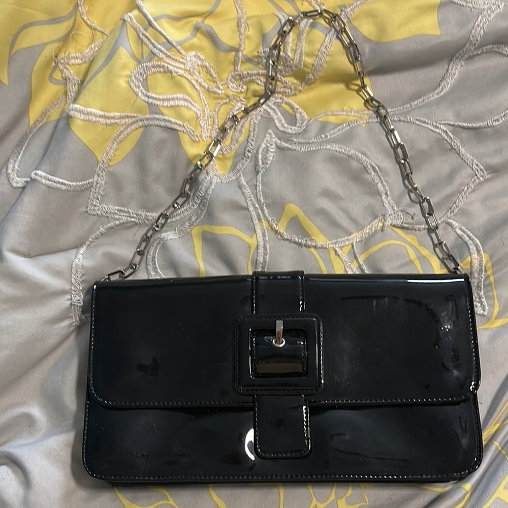 LOFT Black Clutch with Silver Chain